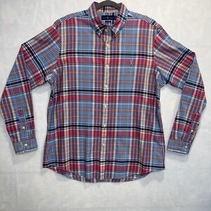 Ralph Lauren‎ Blue Red Plaid Men's Long Sleeve Dress Shirt Multi Color Pony XL
